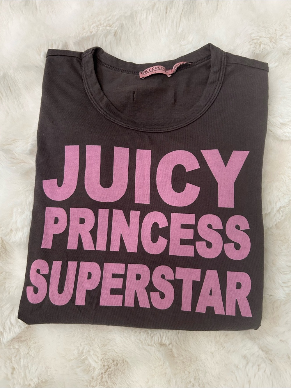 Super Rare Y2K Vintage Juicy Couture Grey Graphic Tee JUICY PRINCESS SUPERSTAR L